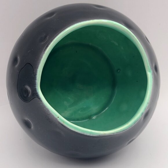 Royal Haeger Vintage MCM 1960s Black Green High Gloss Frog Mouth Dimpled Vase - Picture 6 of 10